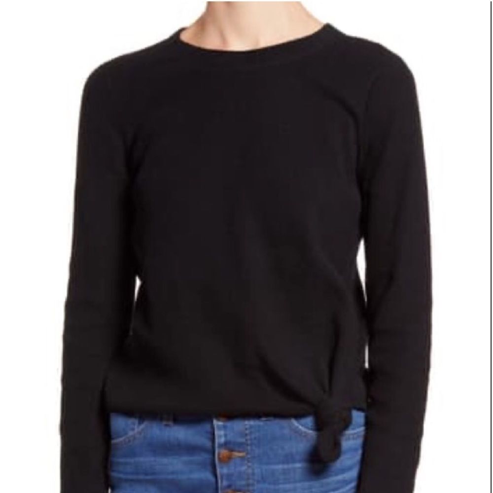 MADEWELL SIZE XL BLACK ELWOOD JACQUARD KNOT FRONT LONG SLEEVE TOP.